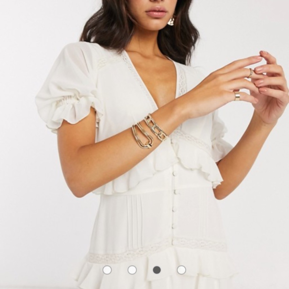 Button, Lace, Tiered Midi Dress
